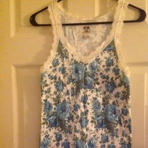 Creme Lacey Strap Blue Floral Tank Top